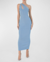 Ronny Kobo Ballari Rhinestone Knit One-shoulder Midi Dress In Cerulean