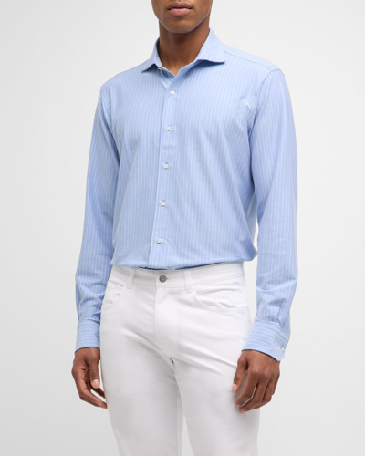 Peter Millar Men's Cosmo Excursionist Flex Stripe Sport Shirt In Cascade Blue