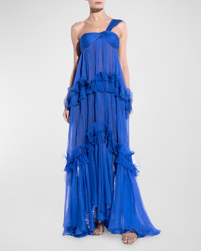 Maria Lucia Hohan Celstia Plisse Ruffle Empire-waist One-shoulder Gown In Amparo