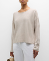 EILEEN FISHER SCOOP-NECK ORGANIC LINEN-COTTON BLOUSE