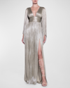 Maria Lucia Hohan Harlow Rhinestone-detail Pleated Maxi Dress In Gunmetal