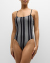 Lemlem Geometric Stripe-print Swimsuit In Black