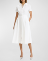 Theory Downing Cotton Short-sleeve Midi Shirtdress In Wht
