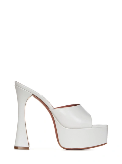 Amina Muaddi Dalida Leather Platform Mules In White