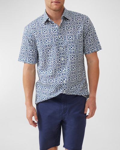 Rodd & Gunn Men's Becksley Geometric Linen & Cotton-blend Button-front Shirt In Porcelain