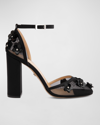 Mach&mach Mesh Flowers Ankle-strap Pumps In Black