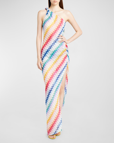 Missoni Mare One-shoulder Striped Metallic Crochet-knit Maxi Dress In Multicolor