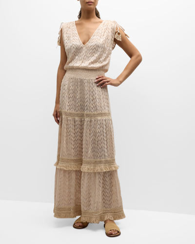 Ramy Brook Dorothy Lace Maxi Dress Swim Cover-up In Sand Chevron Fringe