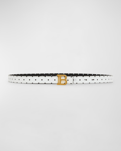 Balmain B-monogram Polka-dot Reversible Belt In Eab Noir Blanc