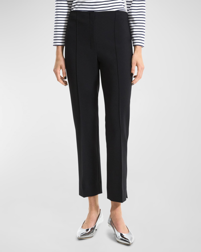 Theory Pintuck Straight-leg Tailored Crepe Trousers In Black