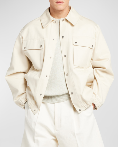 Loro Piana Men's Toei Cotton Canvas Bomber Jacket In Sencha Tea