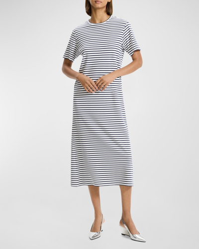 Theory Clinton Knit Short-sleeve Midi T-shirt Dress In Navy Multi