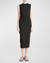 VINCE SLEEVELESS WAIST-GATHERED MIDI DRESS