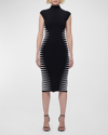 Herve Leger Turtleneck Colorblock Intarsia Cap-sleeve Midi Dress In Black Alabaster