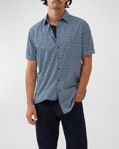 Rodd & Gunn Men's Yates Point Geometric-print Short-sleeve Shirt In Indigo