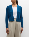 Eileen Fisher Petite Ribbed Open-front Linen-cotton Cardigan In Atlantis