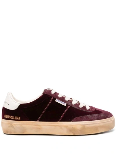 Golden Goose Soul-star Distressed Suede And Leather-trimmed Velvet Trainers In Red
