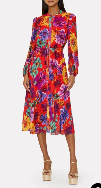 Milly Lorian Wildflower Dress In Red Floral In Multi