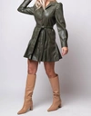 DOLCE CABO PUFF SHOULDER BELTED DRESS IN ARMY