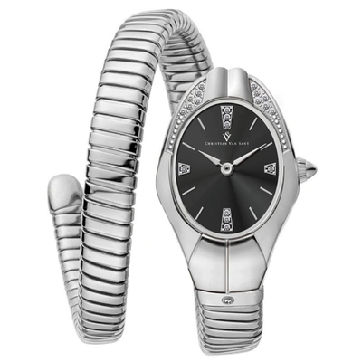 Christian Van Sant Women's Naga Black Dial Watch In Silver