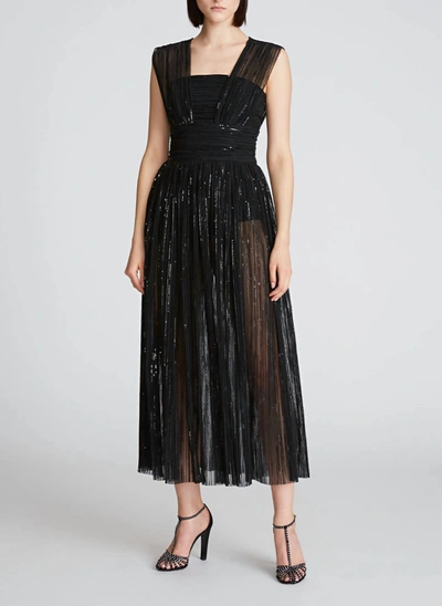 Halston Heritage Liana Pleated Sequins Dress In Black