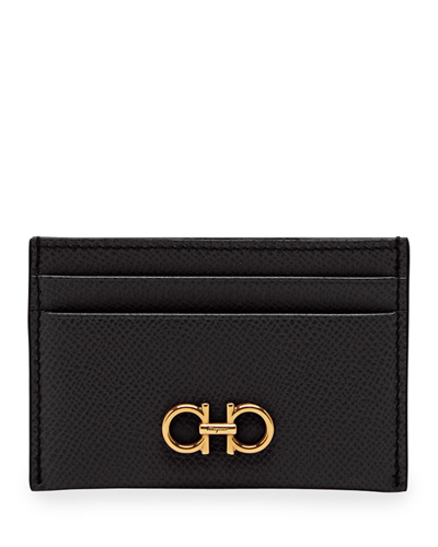 Ferragamo Gancini Leather Card Case In Nero