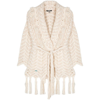 Alanui Natural Chevron Belted Cardigan With Fringe In Neutrals