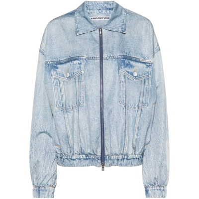 Alexander Wang Denim-print Bomber Jacket In Blue