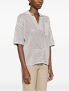 Brunello Cucinelli Open-knit Cotton Polo Sweater In Orange