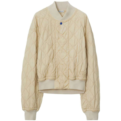 Burberry Quilted Bomber Jacket In White
