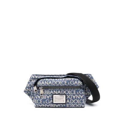 Dolce & Gabbana Belt Bag With Logo In Blue/neutrals