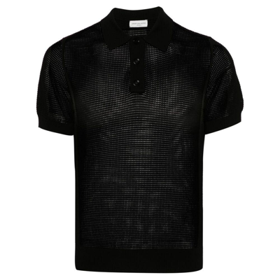 Dries Van Noten Black Spread Collar Polo In 900 Black