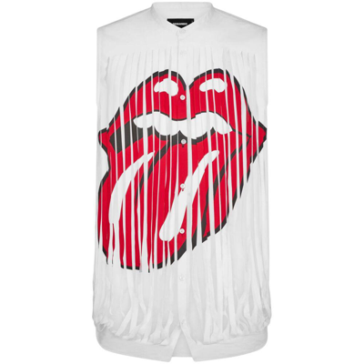 Dsquared2 Graphic-print Distressed Cotton Shirt In White