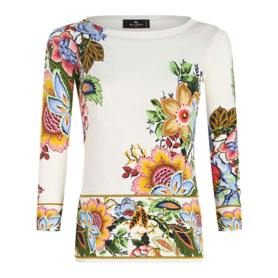Etro Intarsia-knit Silk Blend Cardigan In Print Floral White