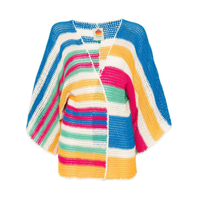 Farm Rio Striped Crochet Kimono Jacket In Blue