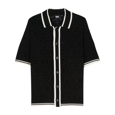 Gcds Monogram-pattern Crochet Shirt In Black