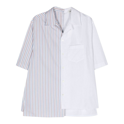 Lanvin Mix-stripe Asymmetric Cotton Shirt In 654 Cumin