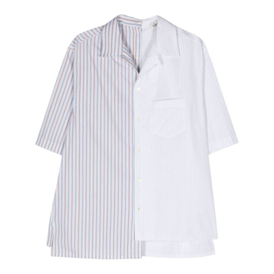Lanvin Mix-stripe Asymmetric Cotton Shirt In White