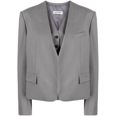 Low Classic V-neck Wool Vest And Blazer Set In Grey
