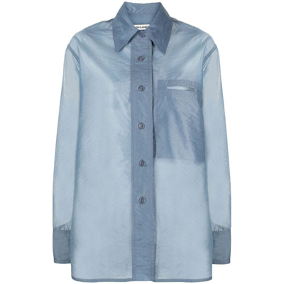 Low Classic Semi-sheer Buttoned Shirt In Blue