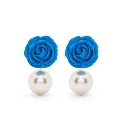 Magda Butrym Rose Faux-pearl Earrings In Blau,weiss