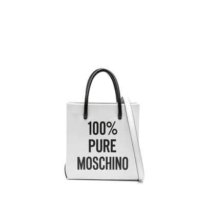 Moschino Slogan-print Leather Tote Bag In White