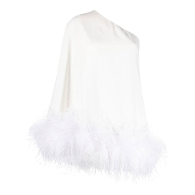 New Arrivals One-shoulder Feather-trim Dress In White