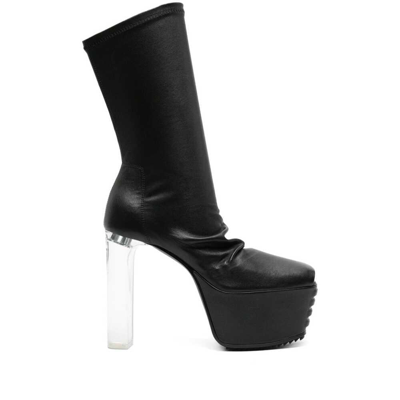 Rick Owens Minimal Gril Stretch High Heels Ankle Boots In Black Leather