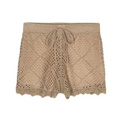 Twinset Open-knit Lurex Shorts In Gold