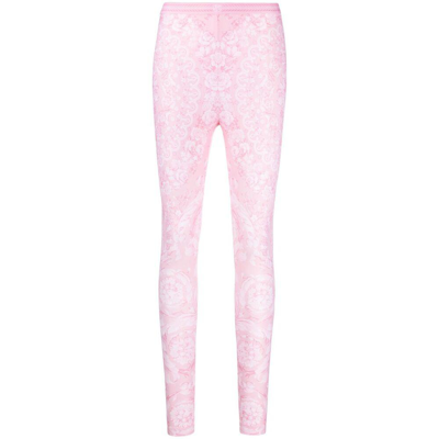 Versace Barocco-print Elasticated-waistband Leggings In Pink