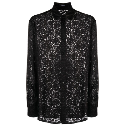 Versace Black Floral-lace Collar Shirt