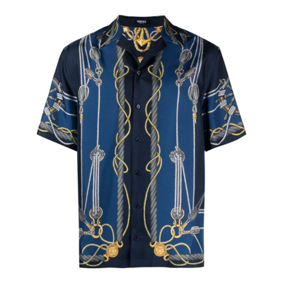 Versace Medusa Harness Silk Shirt In Blue