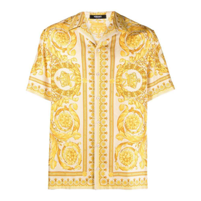 Versace Barocco-print Silk Shirt In Gold
