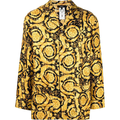 Versace Barocco Pajama Shirt In Silk In Dorado